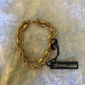 ☘️NWT Anthony Jacobs Gold Stainless Steel Double Strand Bracelet
